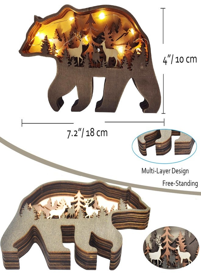 Miyolo Light Up Bear Art Decor Wooden Brown Bear Figurine with LED Home Shelf Desk Decorations Rustic Multi-Layer Bear Crafts - Image 5